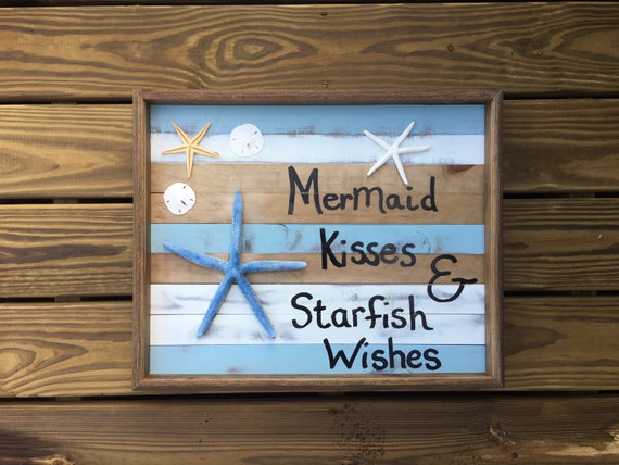 Download Mermaid Kisses and starfish wishes starfish wood sign beach