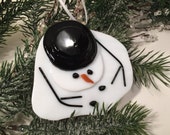 Fused Glass Melting Snowman Ornament (020)