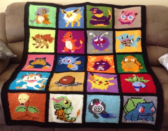 Handmade Crochet Pokemon Characters Blanket