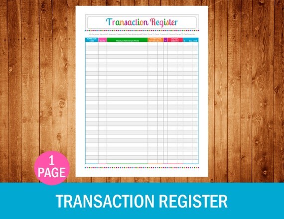 Transaction Register Instant Download PDF by OrganizedCandyShoppe