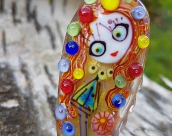 Handmade Lampwork glass pendant, Lampwork glass focal bead, "Girl"