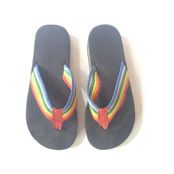 retro 80s rainbow flip flops