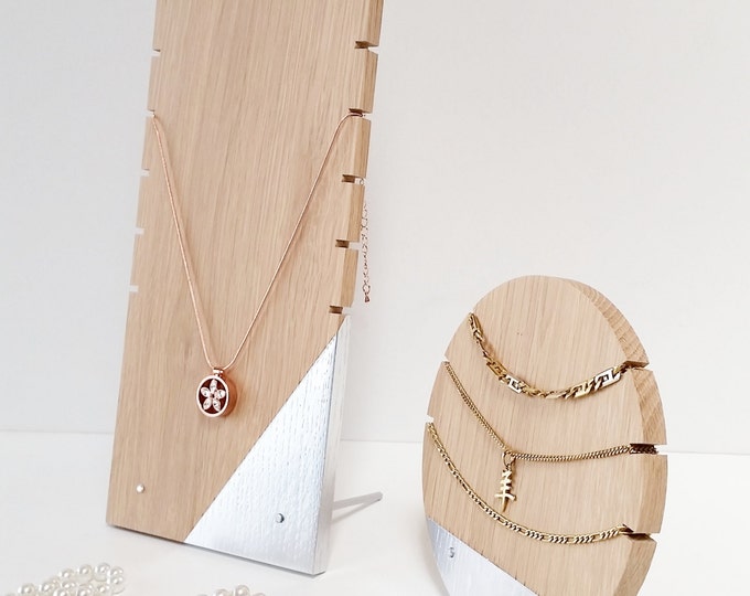 Necklace Display Set For Craftshow Etalage Oak - Silver Version Wood Display