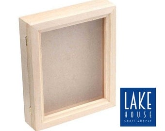Bare Wood Shadow Box with Hinged Glass Top. Plain Wood Shadowbox With Hinged Glass Top.