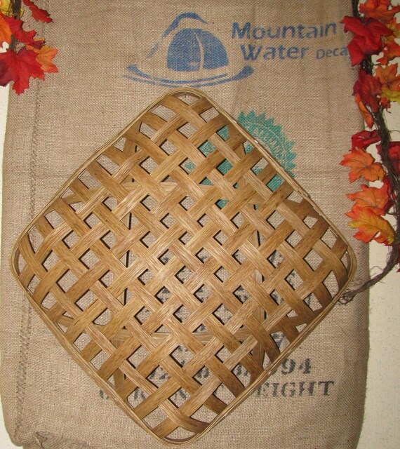 Tobacco Basket with More Strips 22 x 22 Handwoven Wall