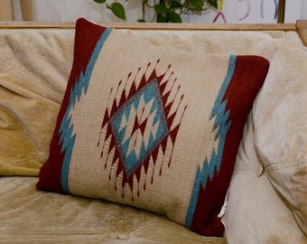 Handwoven Wool Pillow Cover/ Fair Trade Pillow Cover/ Boho Chic Home Decor/ Tribal Print Pillow Cover /Wool Pillow Cover/ 18x18 Pillow Cover