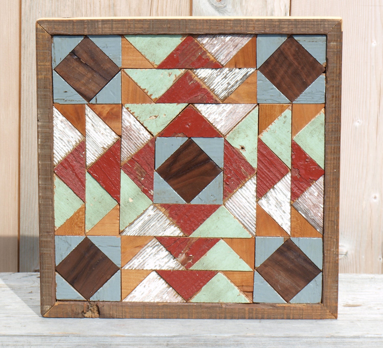 salvaged wood barn quilt block geometric wall art rustic