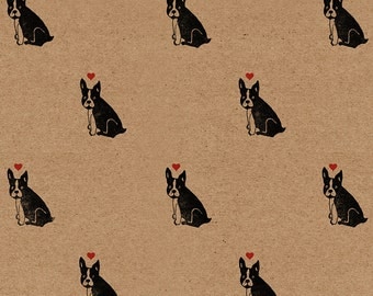 French Bulldog Wrapping Paper: Frenchie Print Kraft Gift Wrap Sheet with Love Hearts (70cm x 50cm / 27.5" x 19.5")