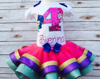 Shimmer and Shine birthday outfit shimmer and shine embroidered shirt and tutu twin genies