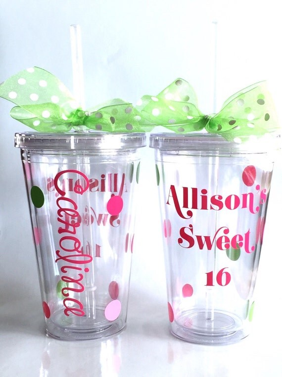 Items similar to Tumblers for Sweet 16, Sweet Sixteen, Polka Dot Sweet