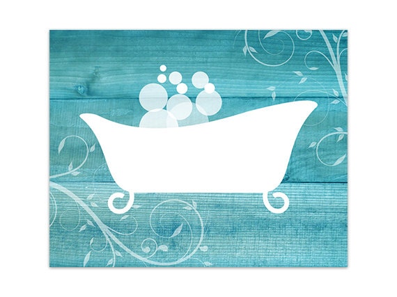 Aqua Bathroom Decor Bathroom Wall Art Home Decor Bathtub
