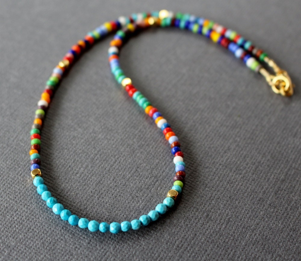 Women's beaded choker turquoise choker beaded necklace