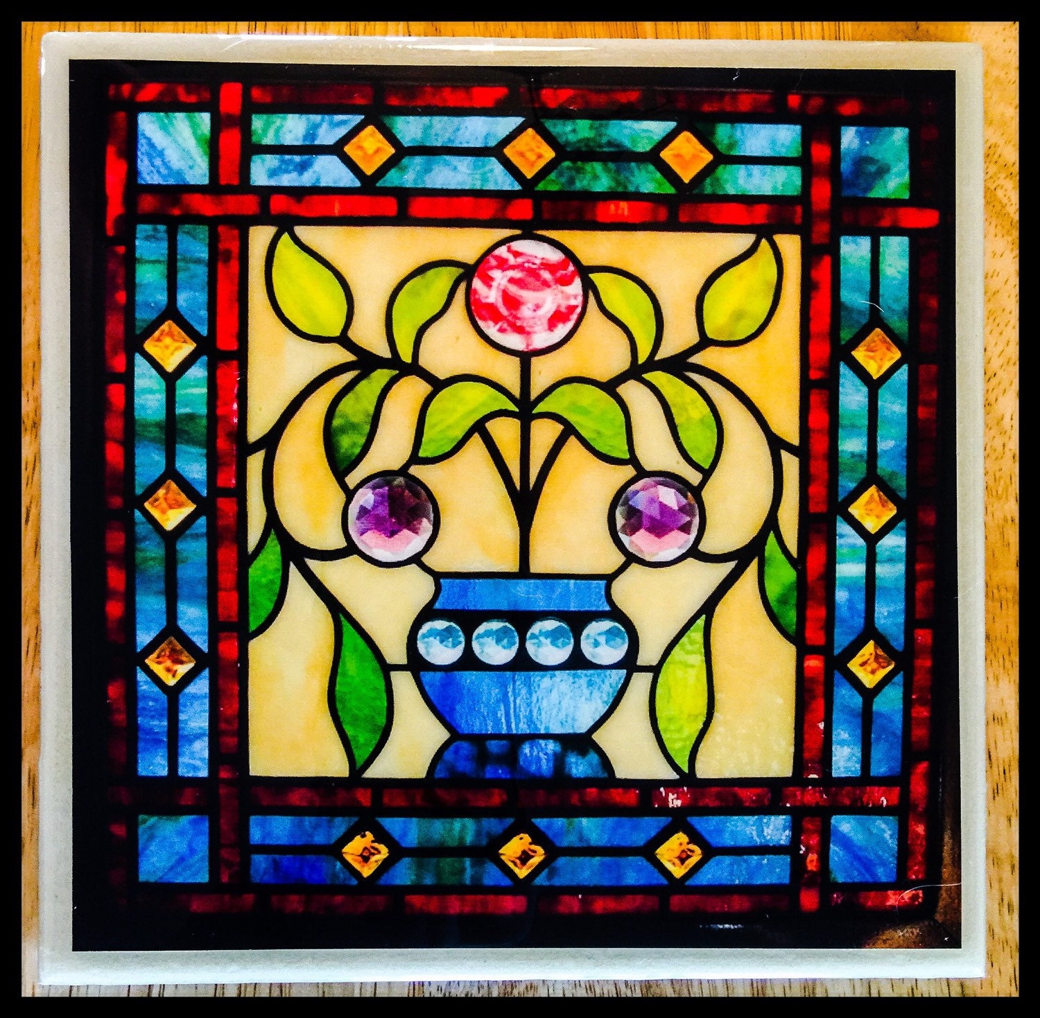 8 x 8 Stained Glass Window Print Decorative