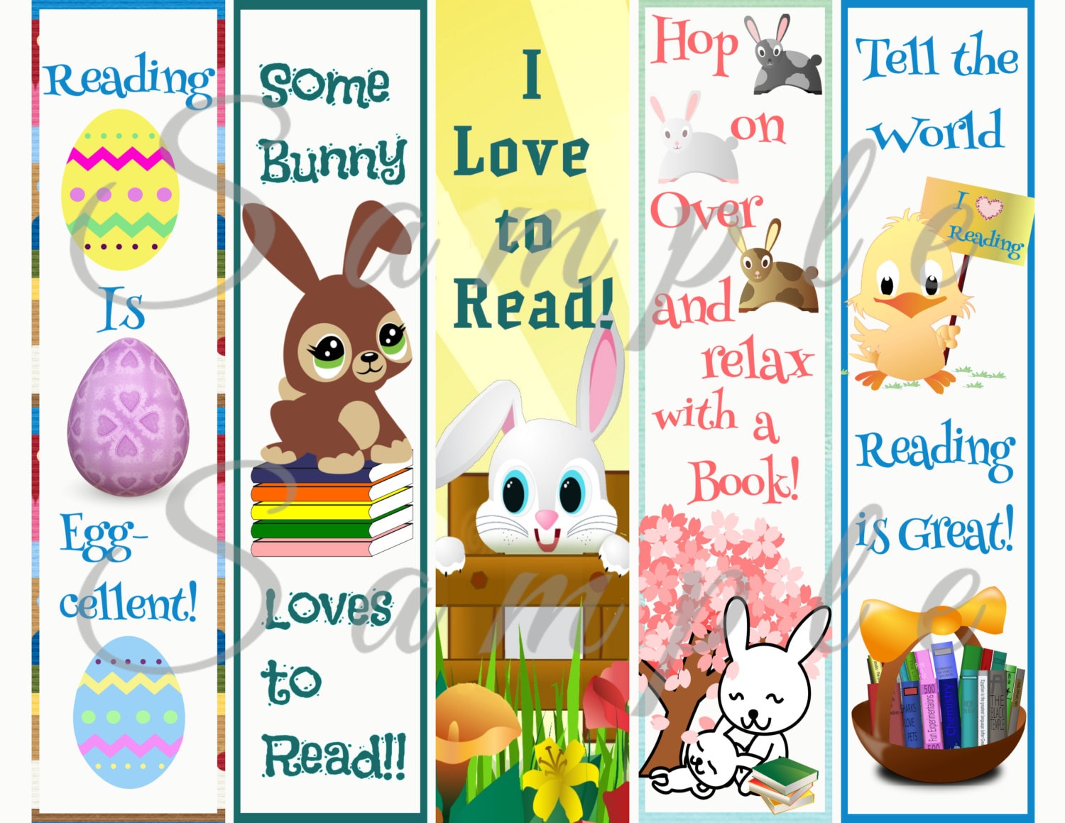 Easter Bunny Reading Bookmark Printable Instant Download