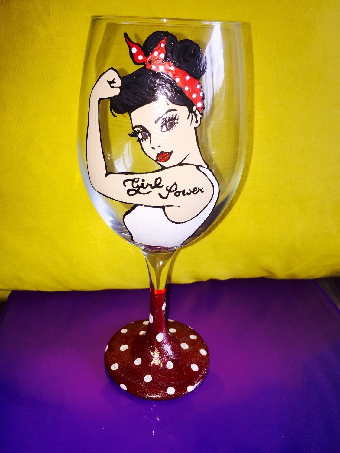 Girl Power Pin Up Inspired Wine Glass
