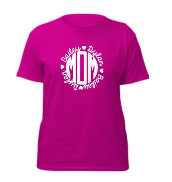 Mom t shirt with mom monogram and children's names