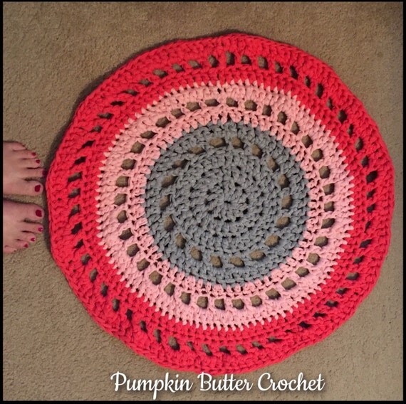 CLEARANCE Crochet Circle Rug Mandala Rug Pink & Gray