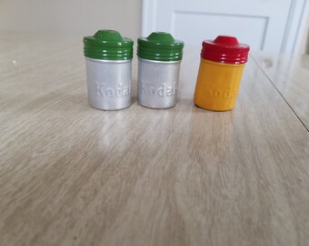 Vintage Kodak Film Canisters Green, Red, Yellow