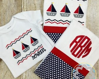 Nautical Baby Gift Set - Personalized Bodysuit and 2 Burp Cloths