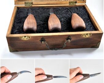 Wood Carving Tools / Hand Forged Knives / Whittling Knife Set / Hand Made Knives / Wood Working / Black Walnut Handles