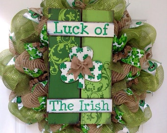 Luck Of The Irish St Patrick's Day Handmade Deco Mesh Wreath