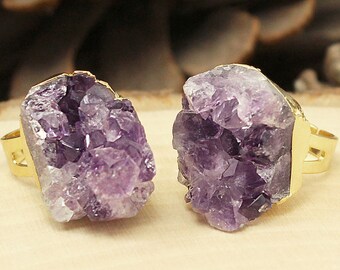 Amethyst Ring, Gold Amethyst Ring, Amethyst Cluster Ring, Raw Amethyst Cluster Ring, Gold Amethyst Gemstone Ring, Crystal Ring, Boho Ring