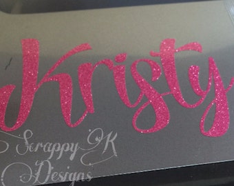 Glitter Vinyl Name Decal, Name Decal, Any Name Decal, Computer Decal, Laptop Decal, Window Decal, Car Decals