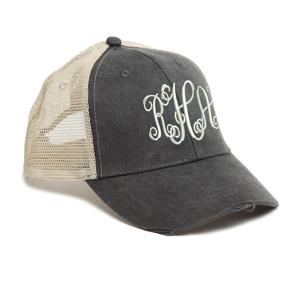 Distressed Baseball Cap in Black and Tan Personalized