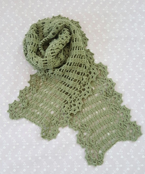 Items similar to Matcha Green Tea / Green Bean scarf knitted by hand
