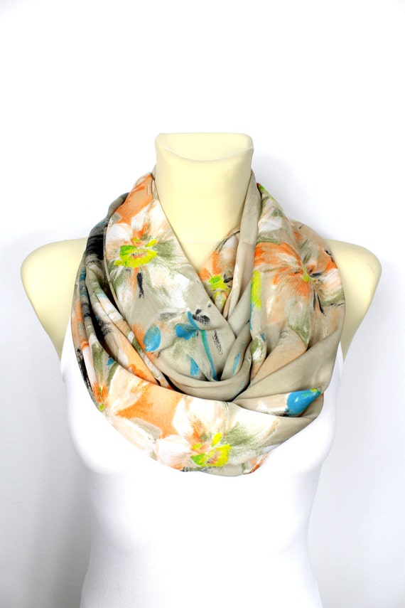 Gift for Mom Silk Infinity Scarf Boho Infinity Scarf Floral Loop Scarf Satin Scarf Mothers Day Gift from Husband Summer Outdoor Summer Party