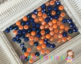 12mm "Royal Blue & Orange" {100 count} Chunky Bubble Gum Bead Wholesale Bulk Bead Lot *Read Entire Description