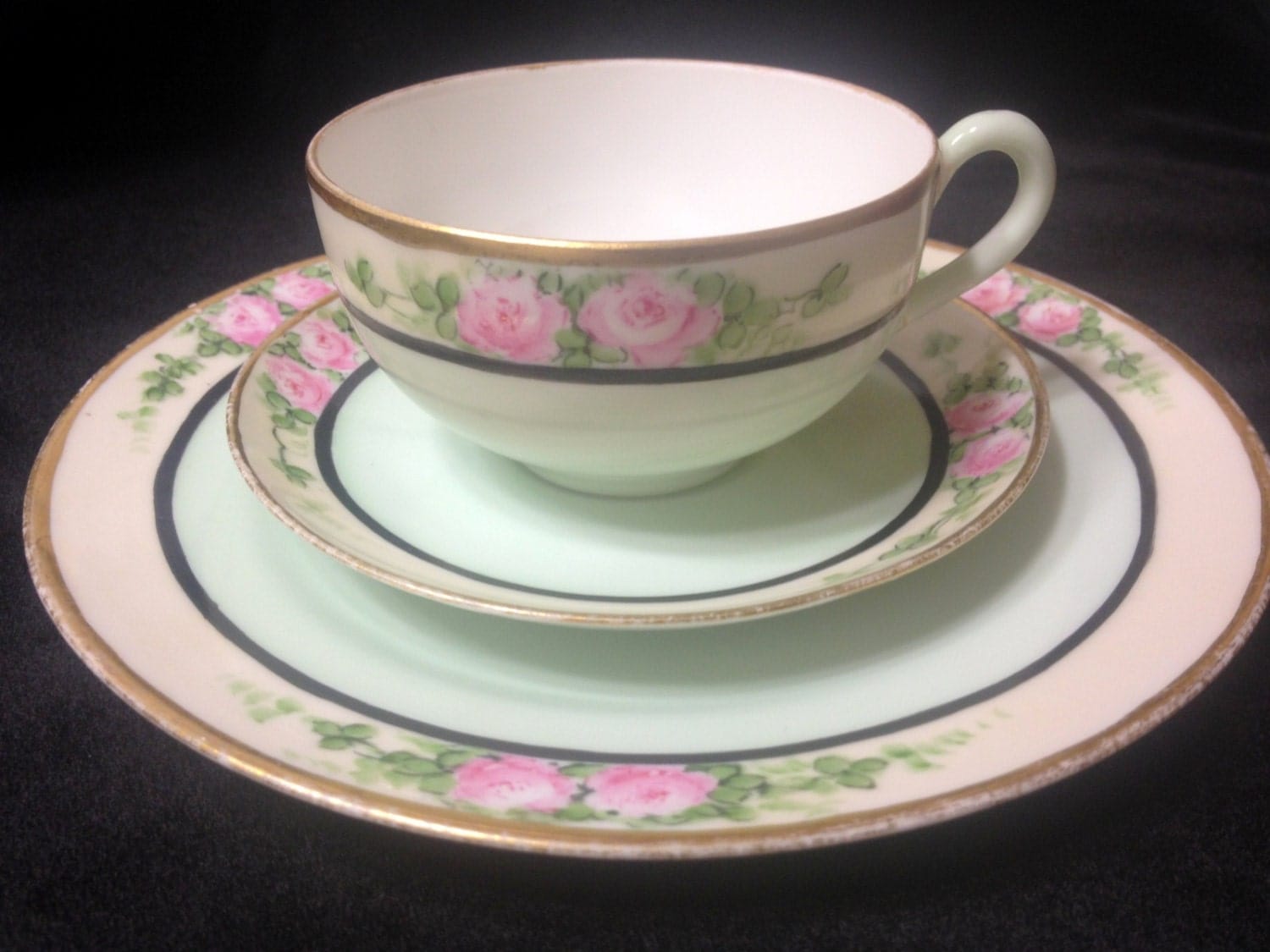 1919 Noritake Japan 3 piece Tea Set tea cup saucer side