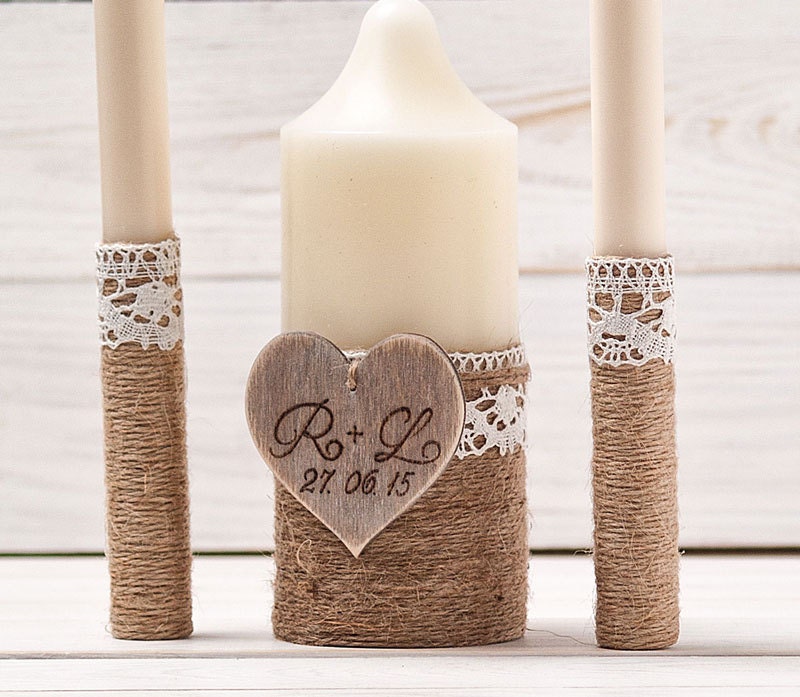 Rustic Unity Candle Set Personalized Wedding Ceremony Candles 9137