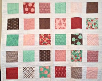 Modern patchwork baby quilt, handmade with woodland theme fabrics. New baby gift, baby shower present, buggy cover, tummy time mat