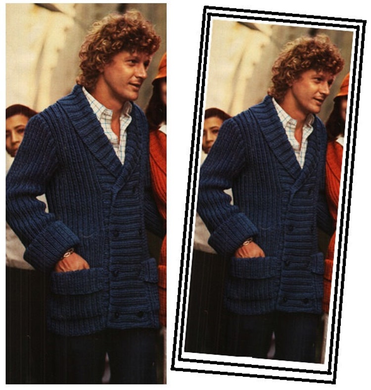 Vintage MENS Sweater Pattern Shawl Collar Men by Liloumariposa