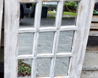 SALE! Rustic Farmhouse Window Mirror / Window Pane Mirror / Shabby Chic Mirror / Large Wall Mirror / Vintage Style/antique country style