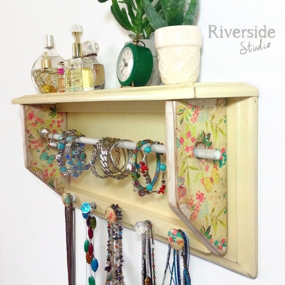 Soft Yellow Jewellery Storage Organizer Shelf Shabby Chic