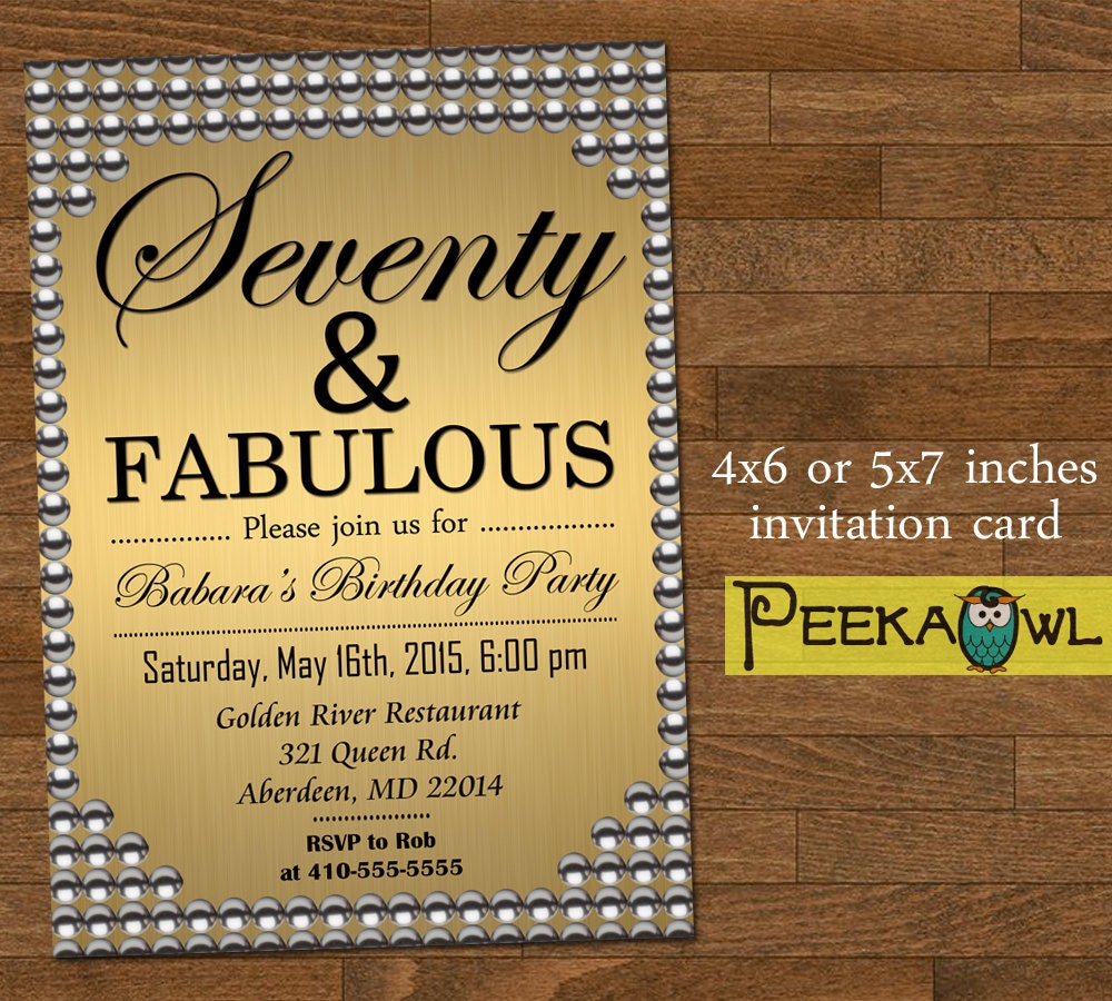 Printable Gold Pearl 70th Birthday Invitation Card Seventy