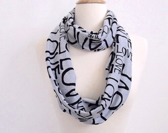 Love Scarf, Infinity Scarf, Black & Gray, Love loop scarf, Circle Scarf, Long scarf, Gifts for Wives, Girlfriend