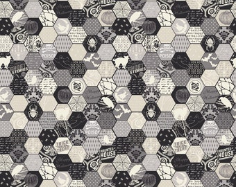 Haunting Hexigon gray fabric by Riley Blake Designs gray and black halloween fabric by the yard from Happy Haunting collection