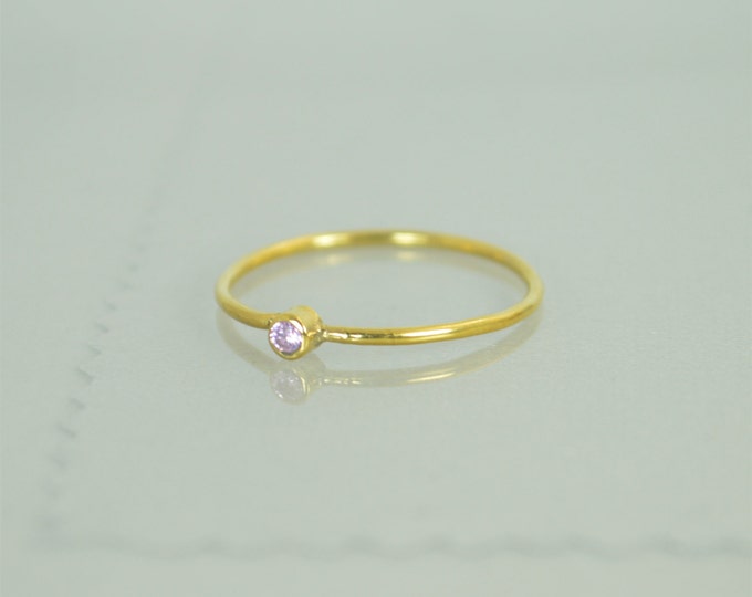 Tiny Pink Tourmaline Ring, Solid Gold Tourmaline Ring, Pink Tourmaline Stacking Ring, Pink Mothers Ring, October Birthstone, Tourmaline Ring