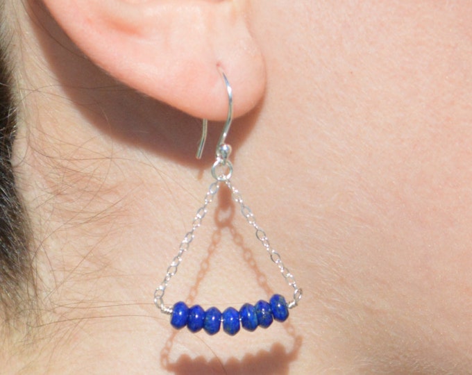 Lapis Lazuli Earrings, Delicate Earrings, Gold Earrings, Sterling Earrings, Rose Earrings, Copper, Dangle Earrings, Gemstone, Blue Earrings