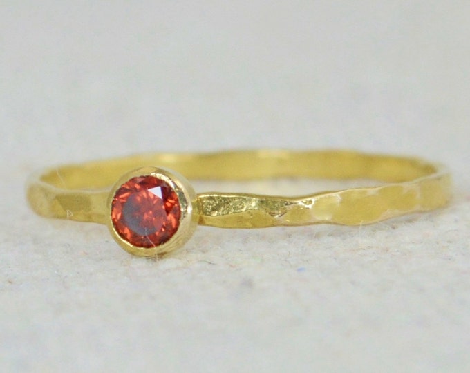 Dainty Gold Filled Garnet Ring, Hammered Gold, Stackable Rings, Mother's Ring, January Birthstone Ring, Skinny Ring, Birthday Ring, Garnet