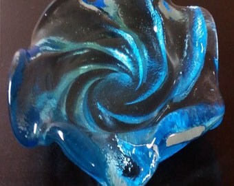 Fenton Aqua Swirly Glass Ashtray / Bowl