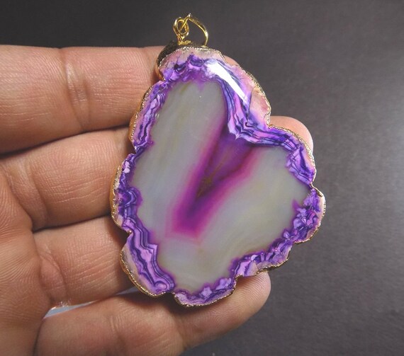 Beautiful Carved Pink & Blue Agate Druzy Geode Pendant