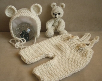 Crochet set teddy bear. Photo props. Newborn set. Newborn photo props. Crochet set. Handmade