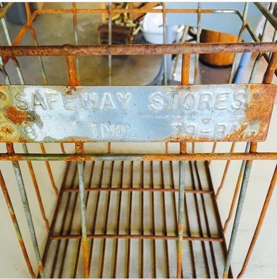 Rusty Metal Safeway Store Milk Basket with Safeway by PosyBoutique