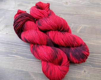 Hand Dyed Yarn, DK Weight, Hand Painted Yarn, 100% Superwash Merino Wool,Dark Red Blood Christmas