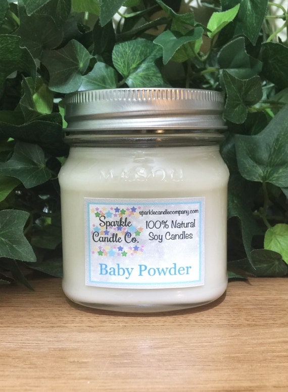 Soy Candle BABY POWDER 8 oz Mason Jar Highly by SparkleCandleCo