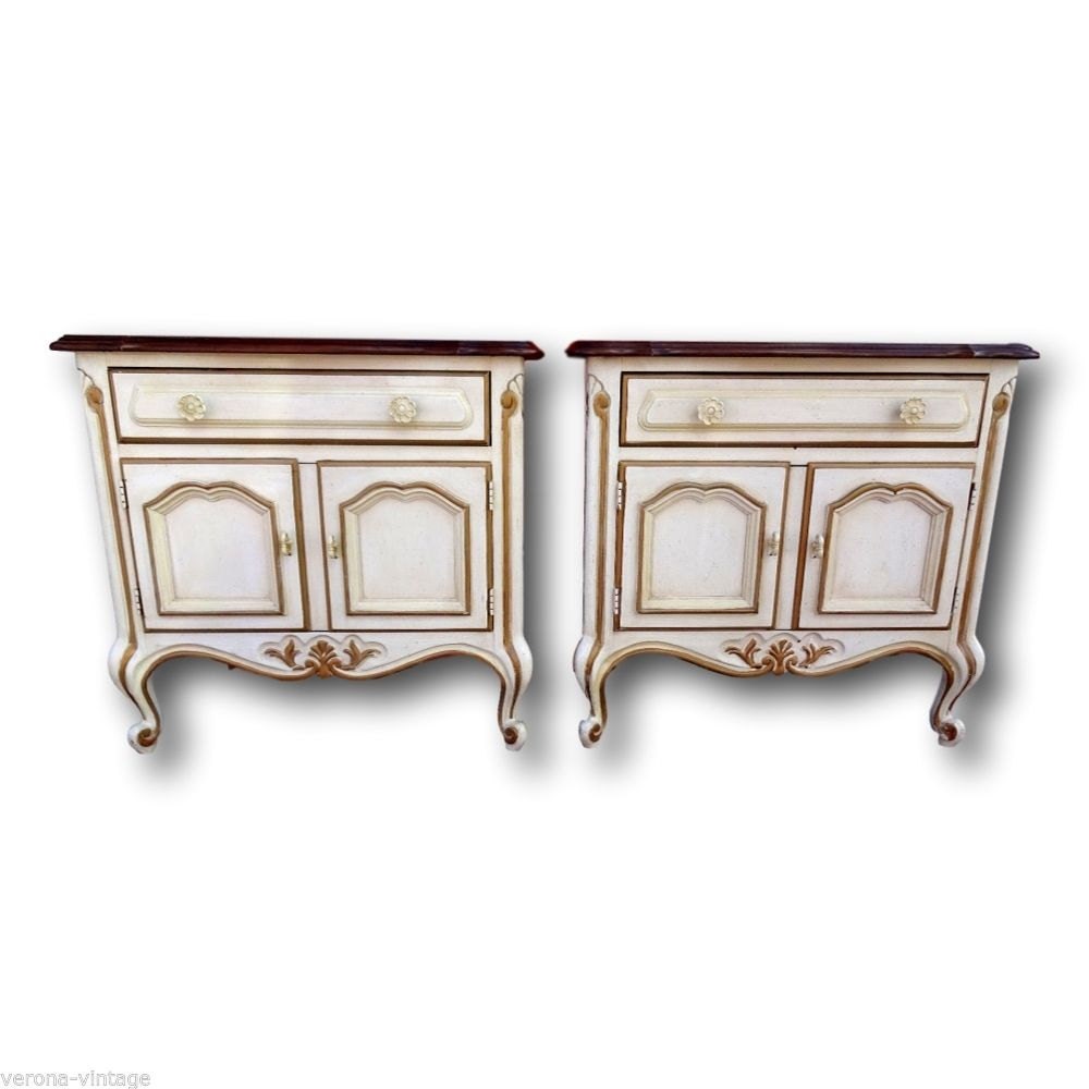 Vintage Pair Drexel TOURAINE French Provincial Country Painted